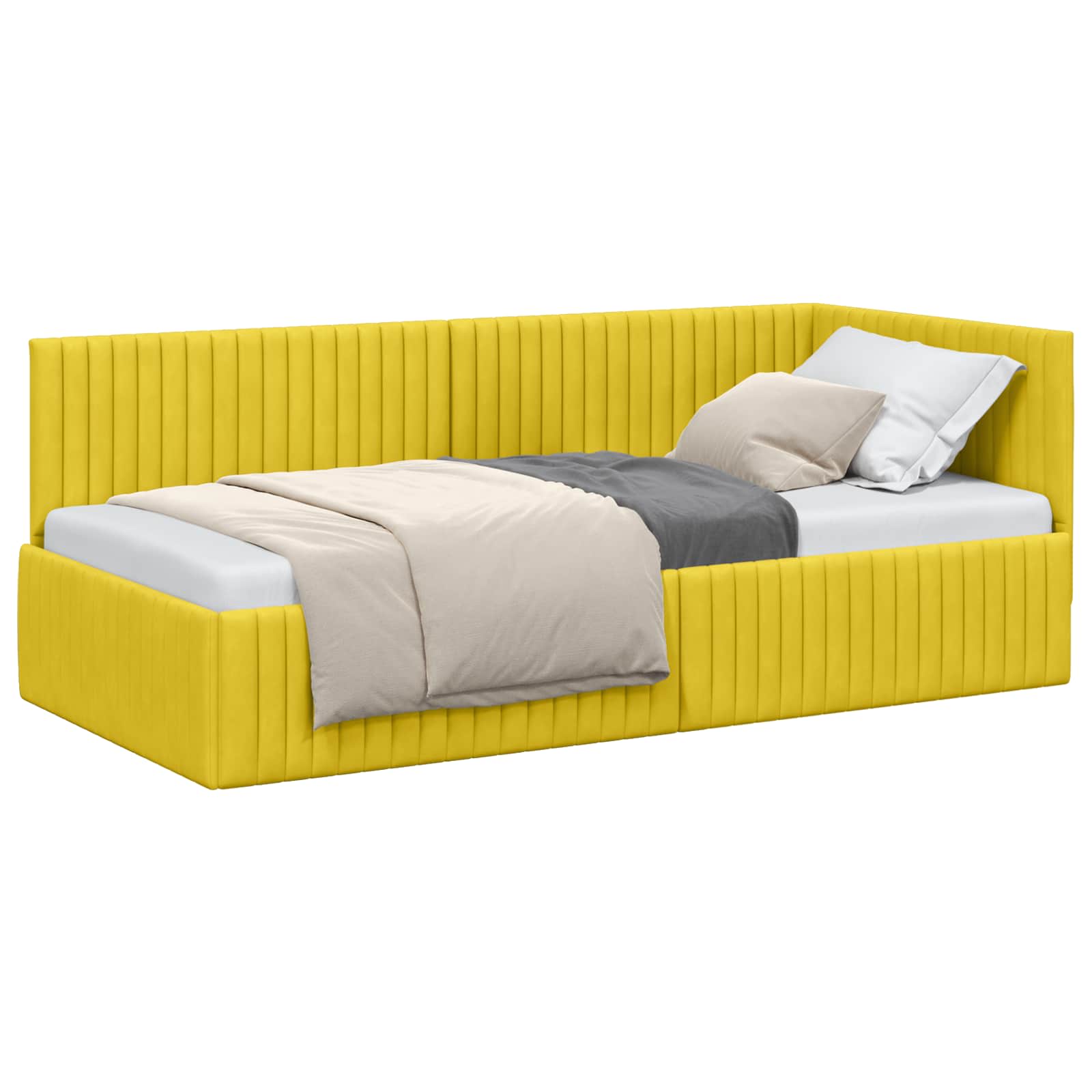 Hoekbedframe met hoofdeinde Geel 90 cm x 190 cm Fluweel is nu te koop bij PeponiXL, paradijselijk wonen!