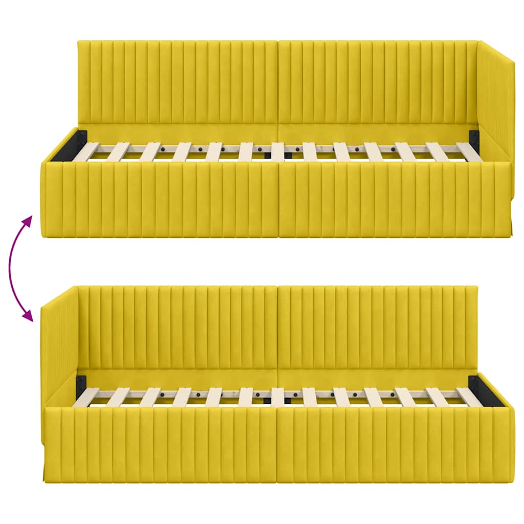 Hoekbedframe met hoofdeinde Geel 90 cm x 190 cm Fluweel is nu te koop bij PeponiXL, paradijselijk wonen!