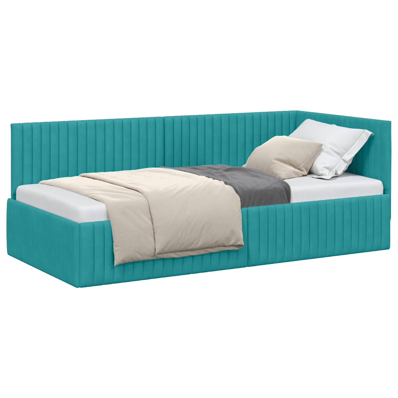 Hoekbedframe met hoofdeinde Turquoise 90 cm x 190 cm Fluweel is nu te koop bij PeponiXL, paradijselijk wonen!