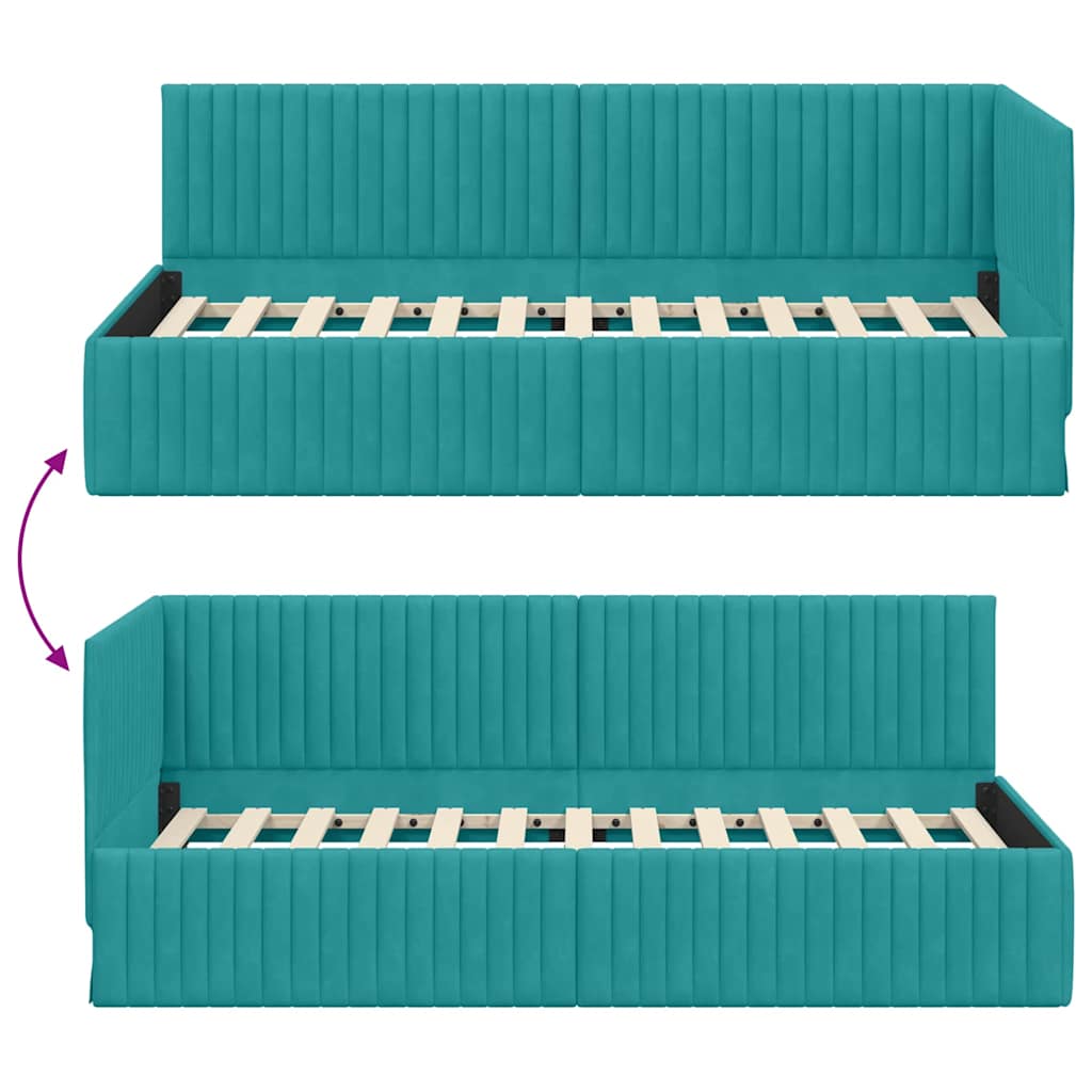 Hoekbedframe met hoofdeinde Turquoise 90 cm x 190 cm Fluweel is nu te koop bij PeponiXL, paradijselijk wonen!