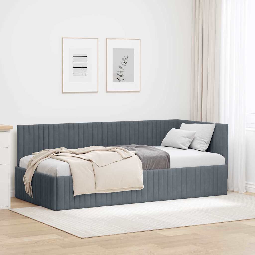 Hoekbedframe met hoofdeinde Donkergrijs 90 cm x 200 cm Fluweel is nu te koop bij PeponiXL, paradijselijk wonen!