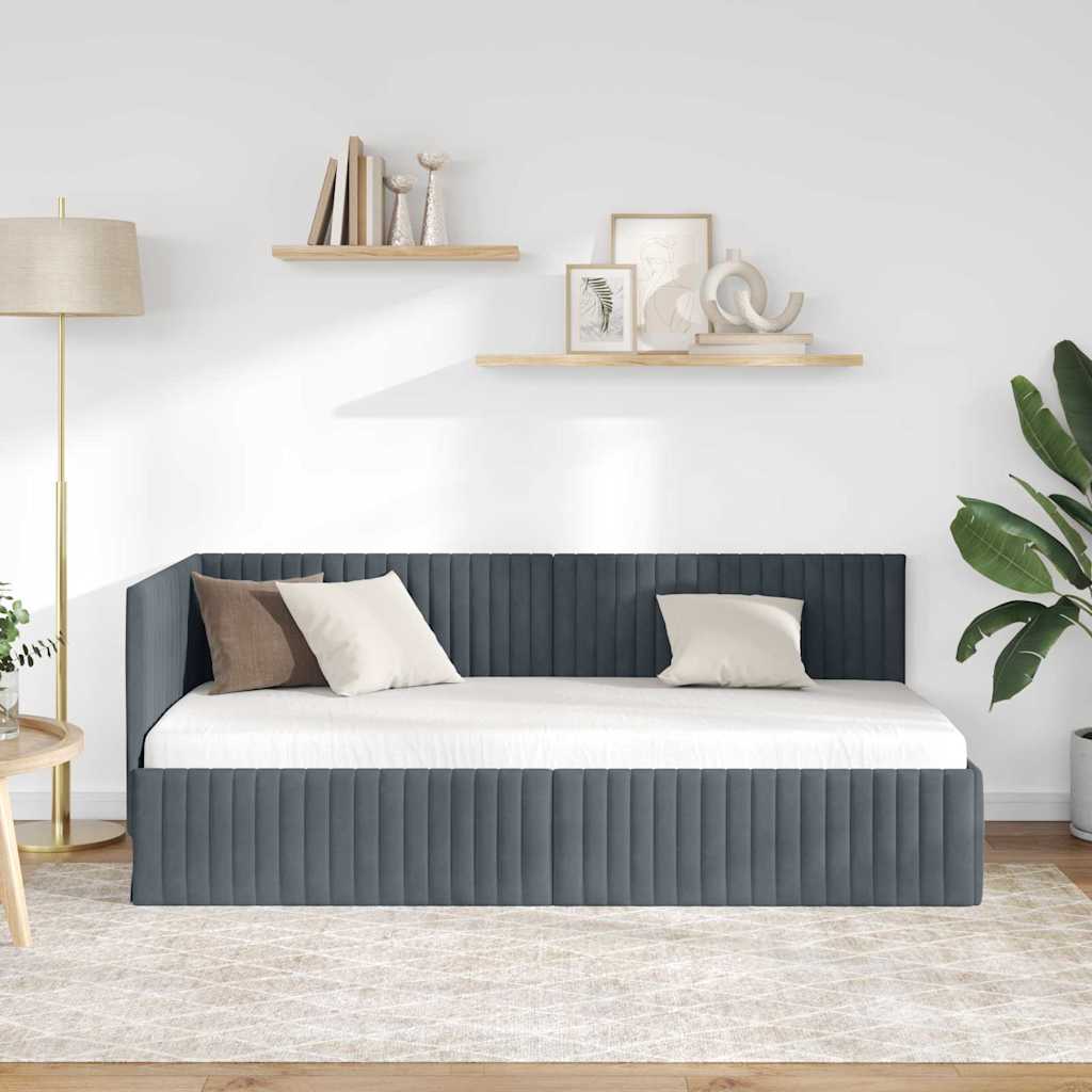 Hoekbedframe met hoofdeinde Donkergrijs 90 cm x 200 cm Fluweel is nu te koop bij PeponiXL, paradijselijk wonen!