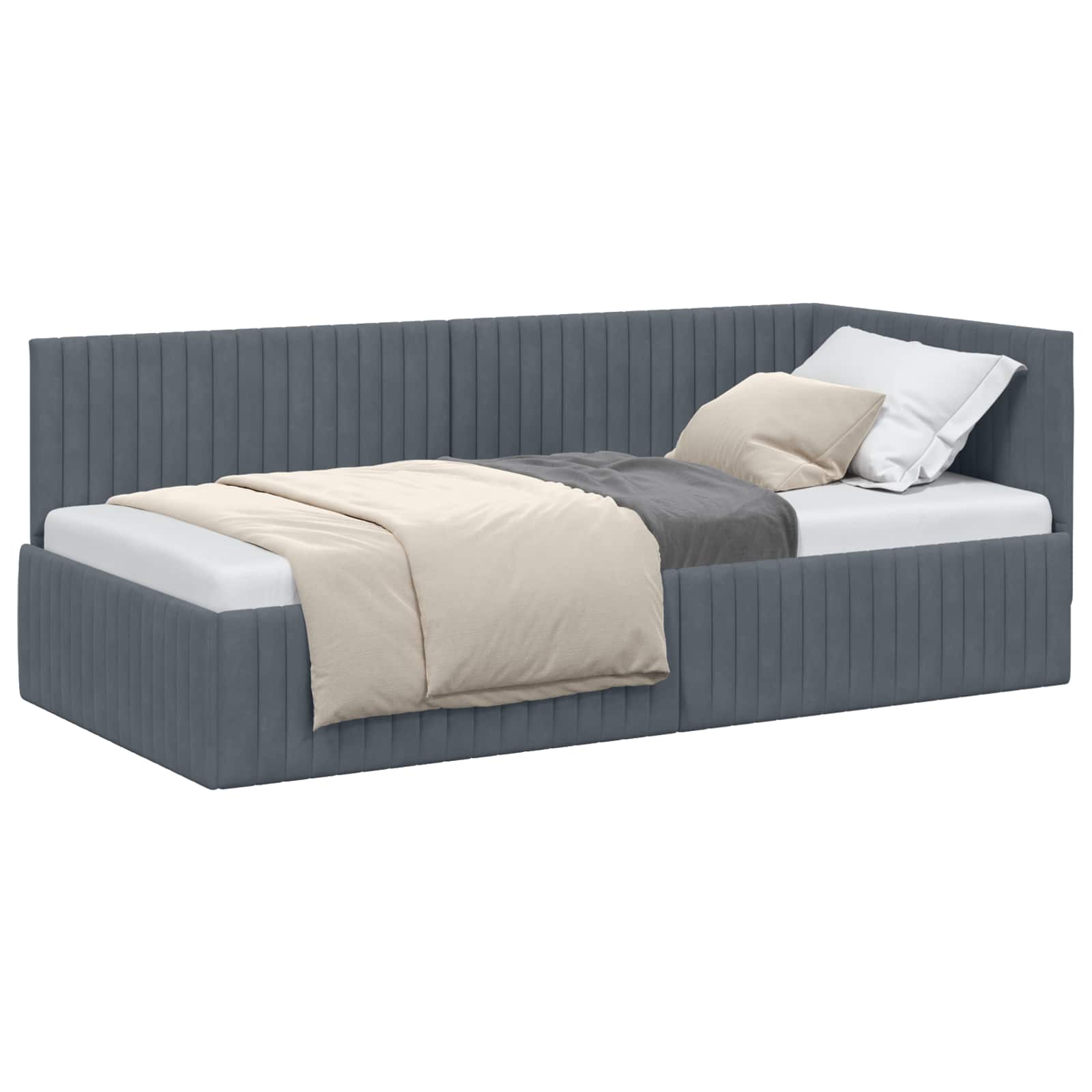 Hoekbedframe met hoofdeinde Donkergrijs 90 cm x 200 cm Fluweel is nu te koop bij PeponiXL, paradijselijk wonen!