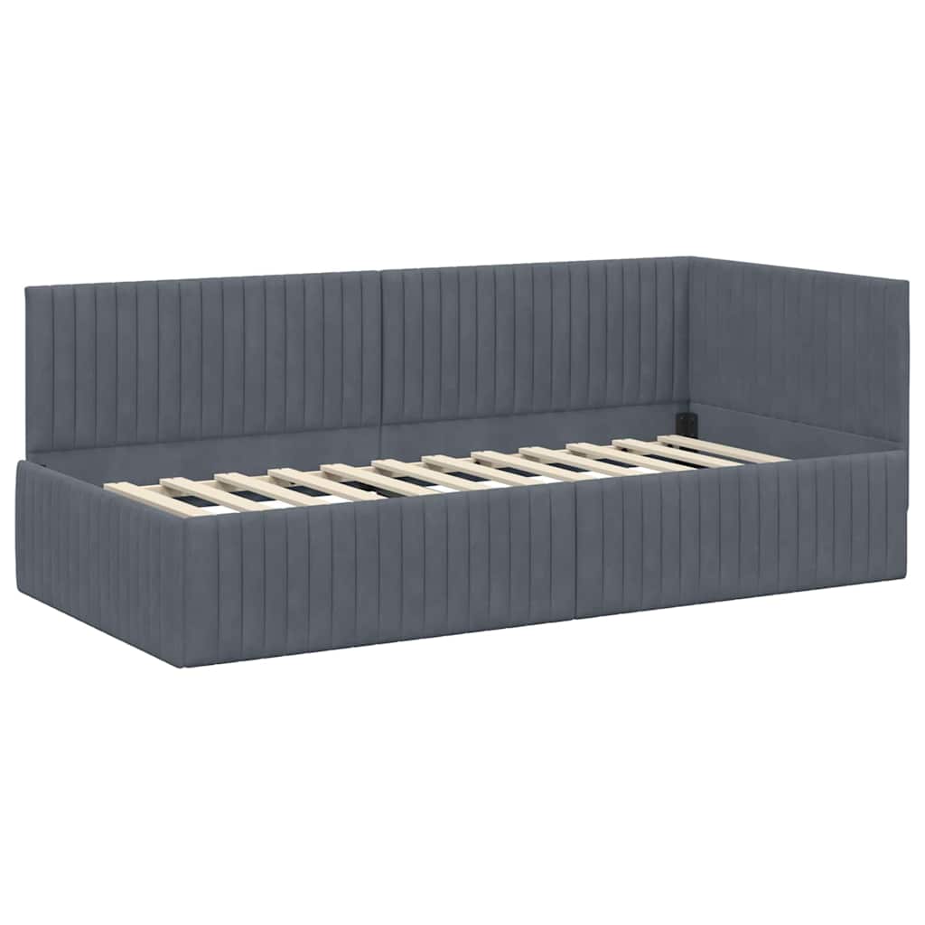 Hoekbedframe met hoofdeinde Donkergrijs 90 cm x 200 cm Fluweel is nu te koop bij PeponiXL, paradijselijk wonen!