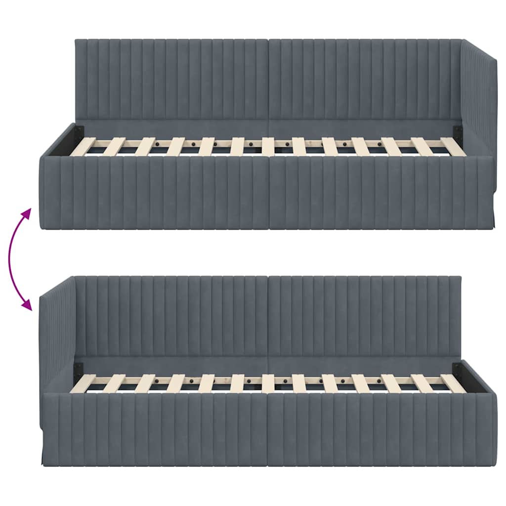 Hoekbedframe met hoofdeinde Donkergrijs 90 cm x 200 cm Fluweel is nu te koop bij PeponiXL, paradijselijk wonen!