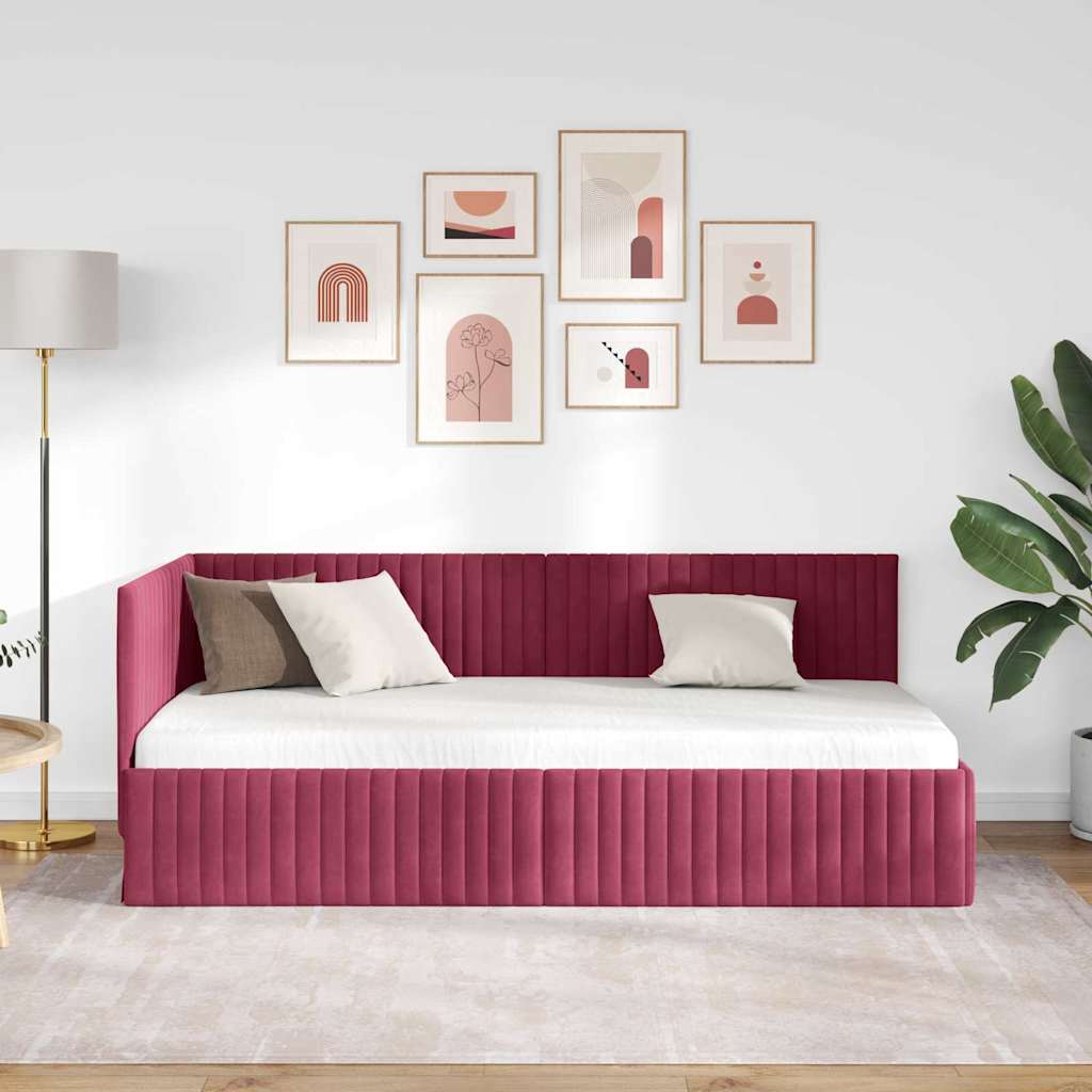 Hoekbedframe met hoofdeinde Wijnrood 90 cm x 200 cm Fluweel is nu te koop bij PeponiXL, paradijselijk wonen!