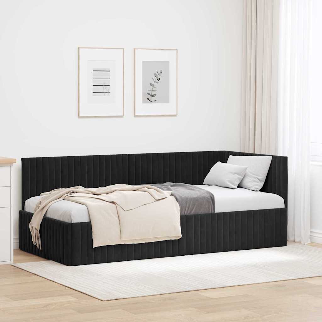 Hoekbedframe met hoofdeinde Zwart 90 cm x 200 cm Fluweel is nu te koop bij PeponiXL, paradijselijk wonen!