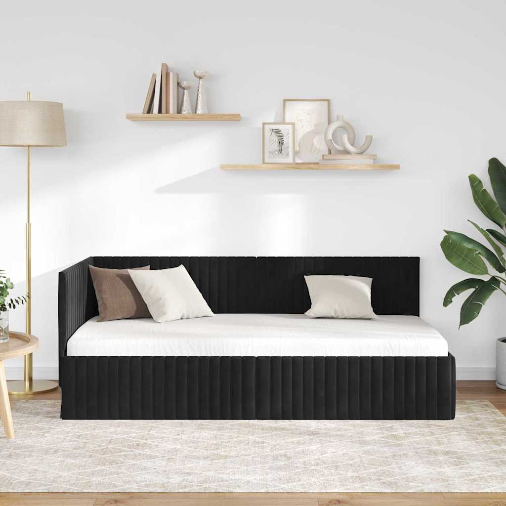 Hoekbedframe met hoofdeinde Zwart 90 cm x 200 cm Fluweel is nu te koop bij PeponiXL, paradijselijk wonen!
