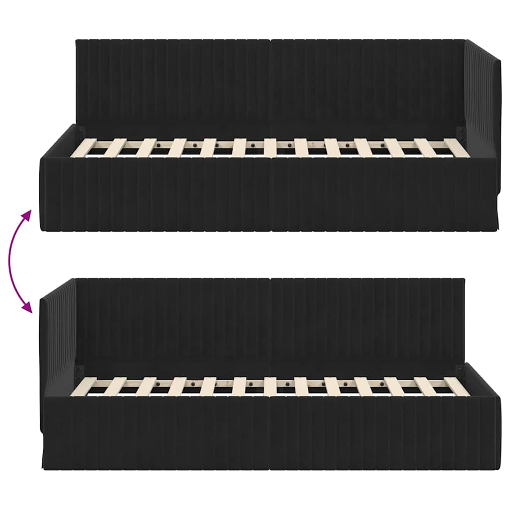 Hoekbedframe met hoofdeinde Zwart 90 cm x 200 cm Fluweel is nu te koop bij PeponiXL, paradijselijk wonen!