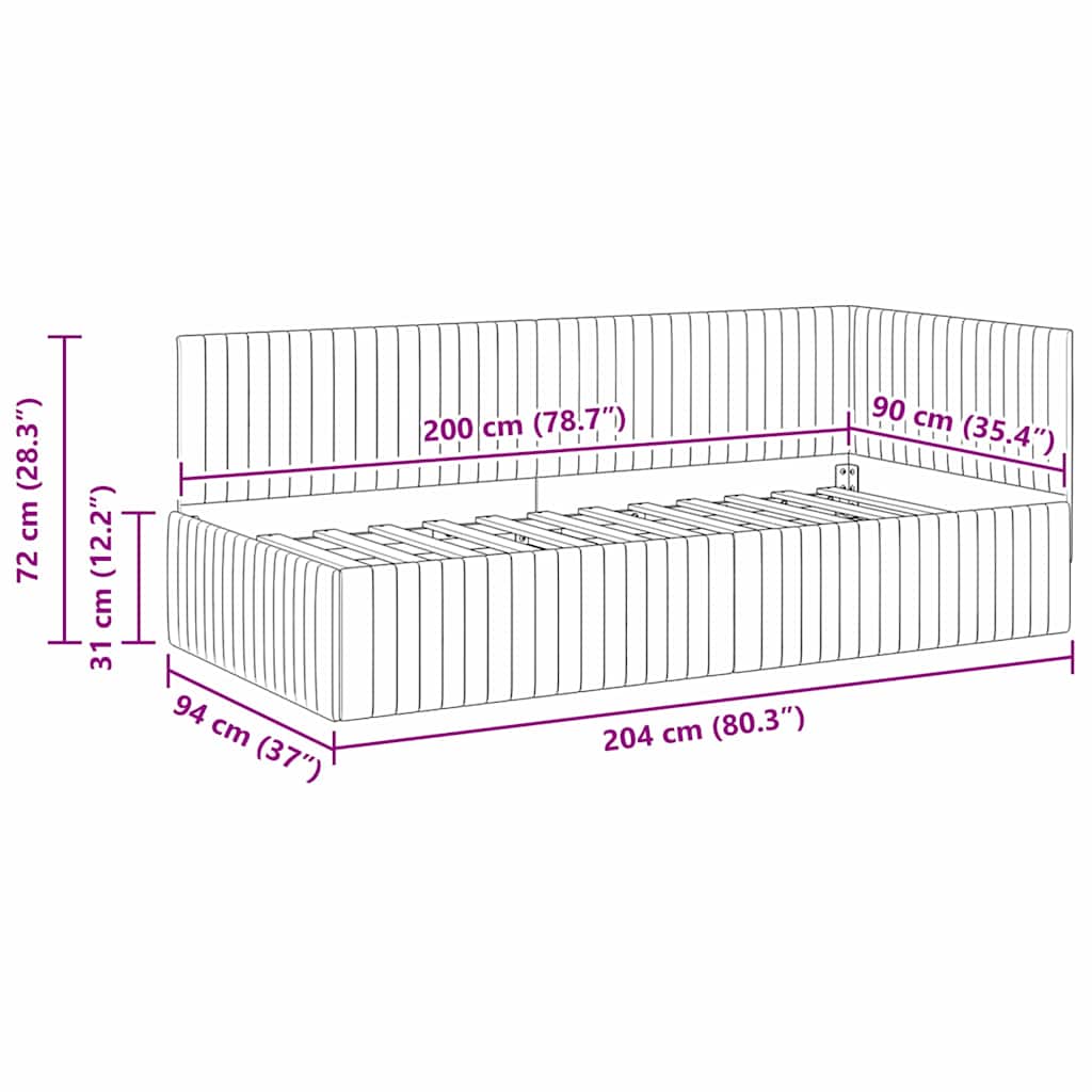 Hoekbedframe met hoofdeinde Zwart 90 cm x 200 cm Fluweel is nu te koop bij PeponiXL, paradijselijk wonen!