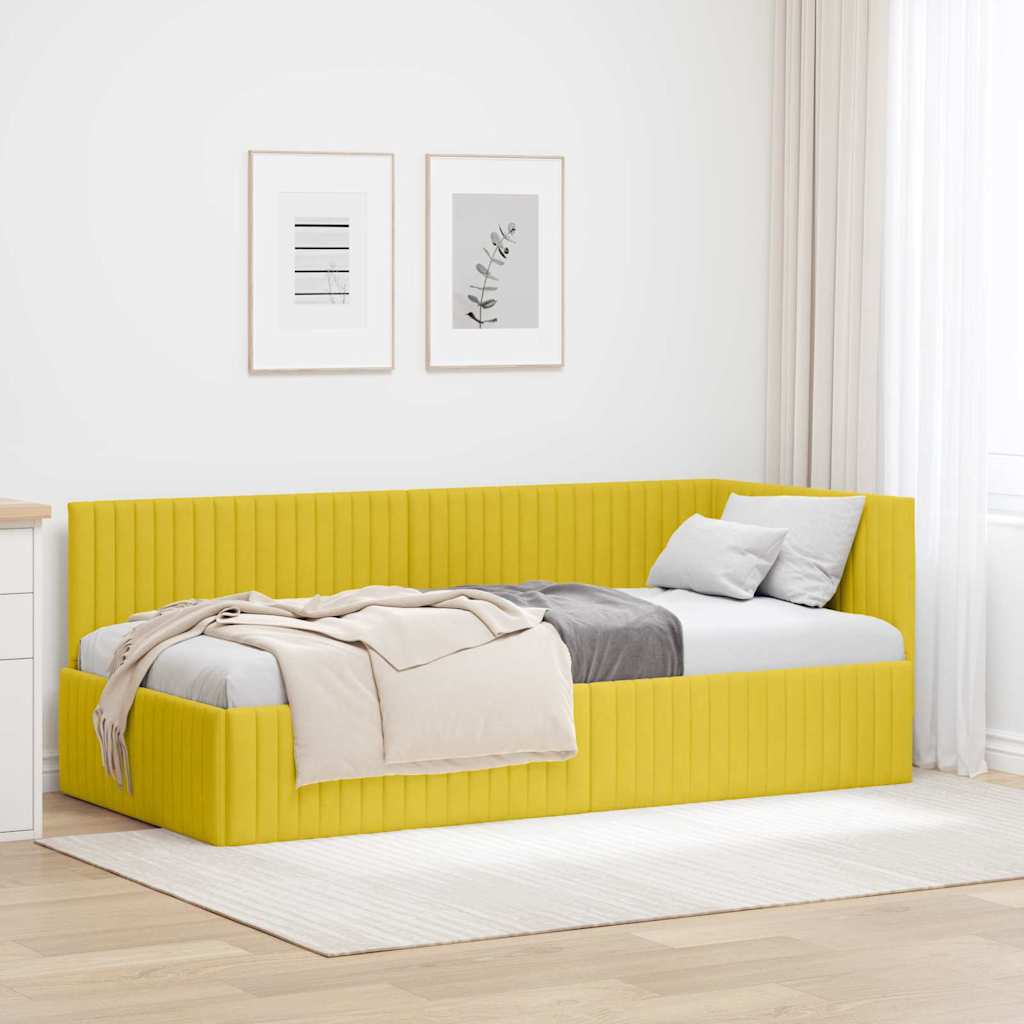 Hoekbedframe met hoofdeinde Geel 90 cm x 200 cm Fluweel is nu te koop bij PeponiXL, paradijselijk wonen!