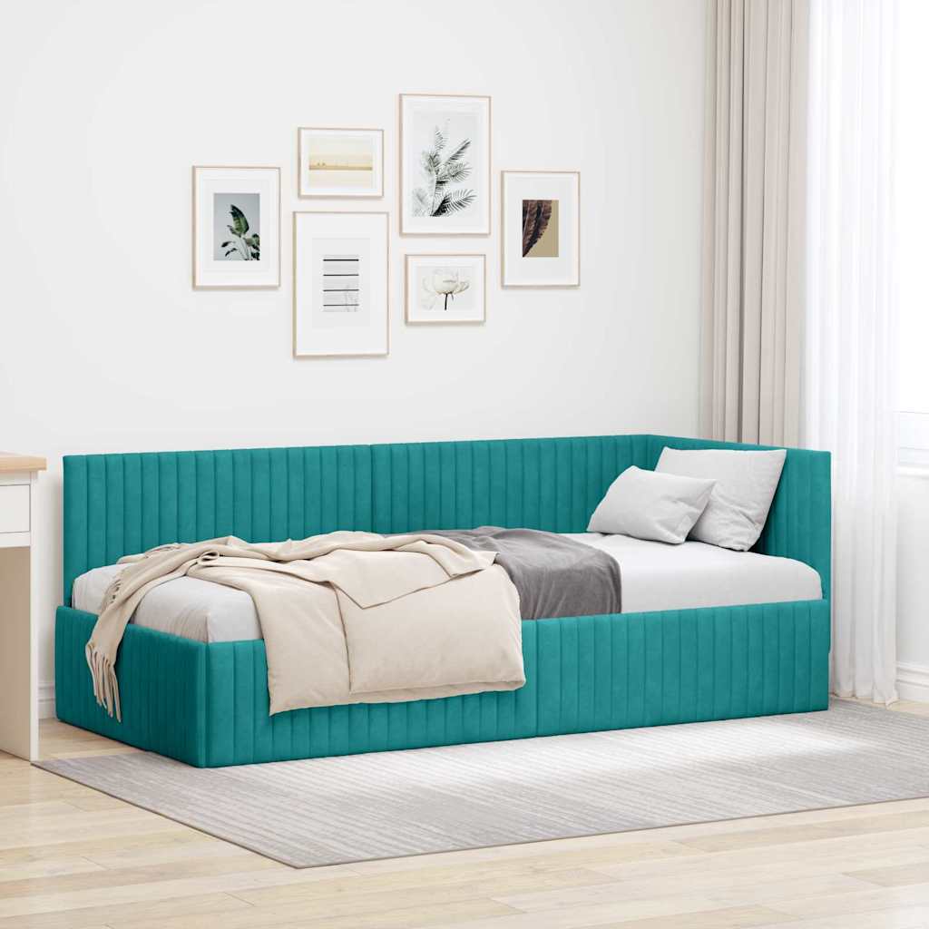 Hoekbedframe met hoofdeinde Turquoise 90 cm x 200 cm Fluweel is nu te koop bij PeponiXL, paradijselijk wonen!