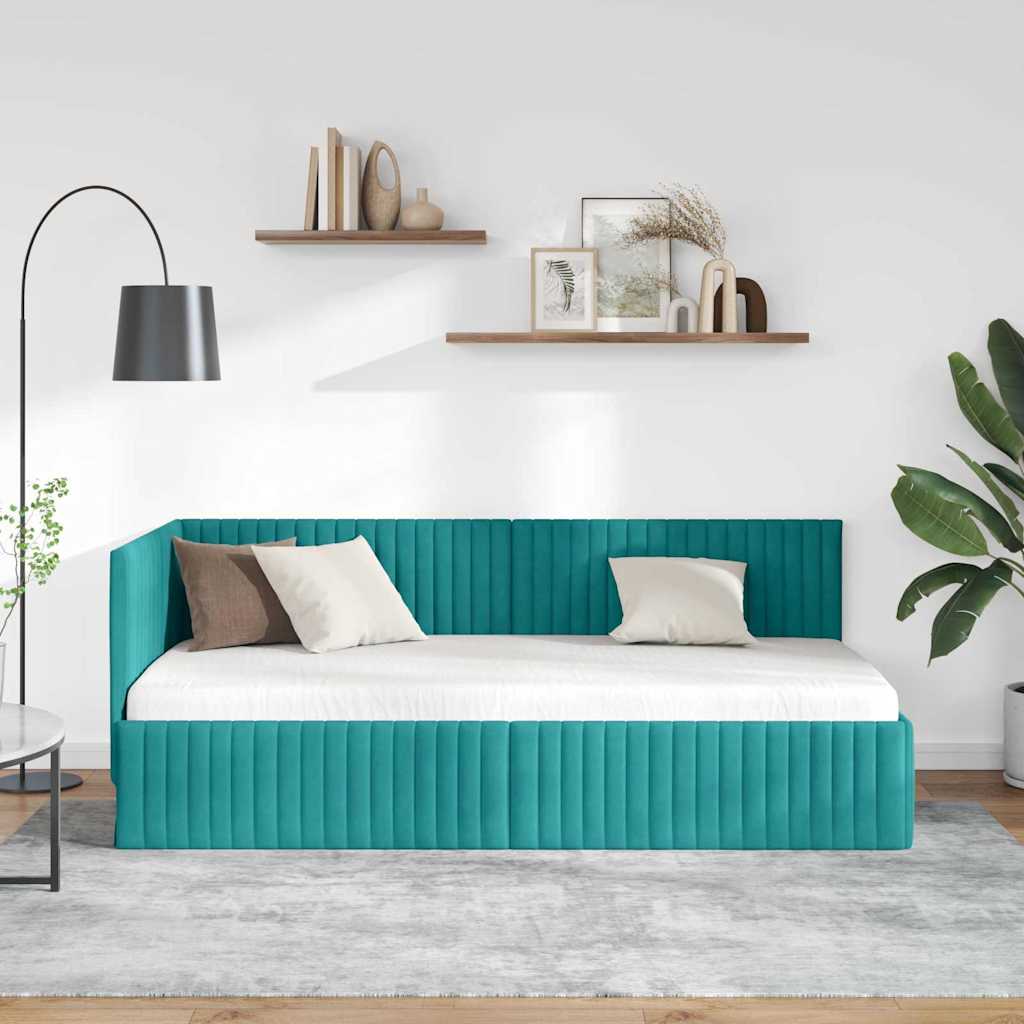 Hoekbedframe met hoofdeinde Turquoise 90 cm x 200 cm Fluweel is nu te koop bij PeponiXL, paradijselijk wonen!