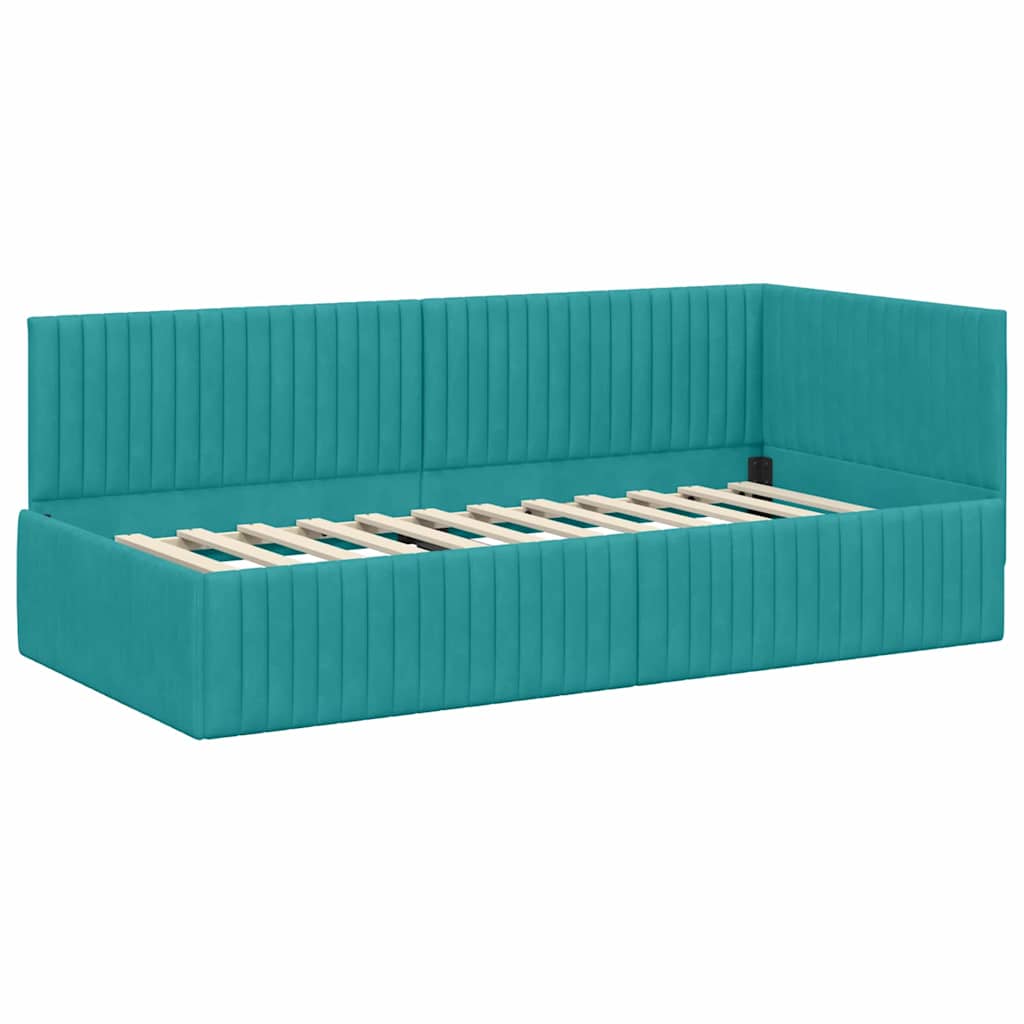 Hoekbedframe met hoofdeinde Turquoise 90 cm x 200 cm Fluweel is nu te koop bij PeponiXL, paradijselijk wonen!