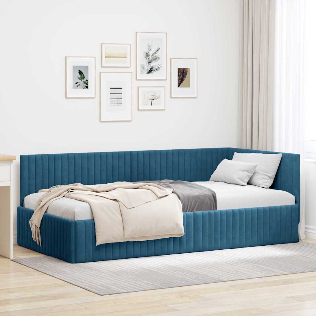 Hoekbedframe met hoofdeinde Blauw 100 cm x 200 cm Fluweel is nu te koop bij PeponiXL, paradijselijk wonen!