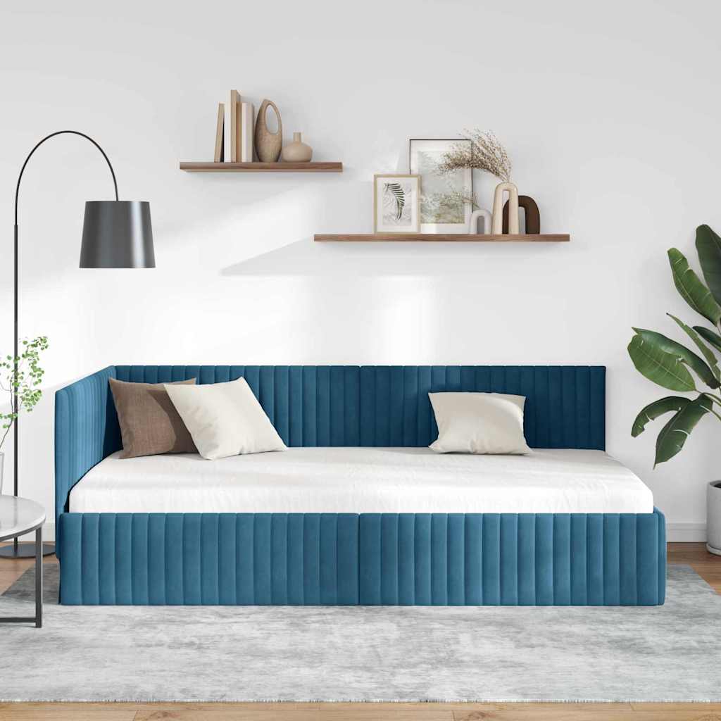 Hoekbedframe met hoofdeinde Blauw 100 cm x 200 cm Fluweel is nu te koop bij PeponiXL, paradijselijk wonen!