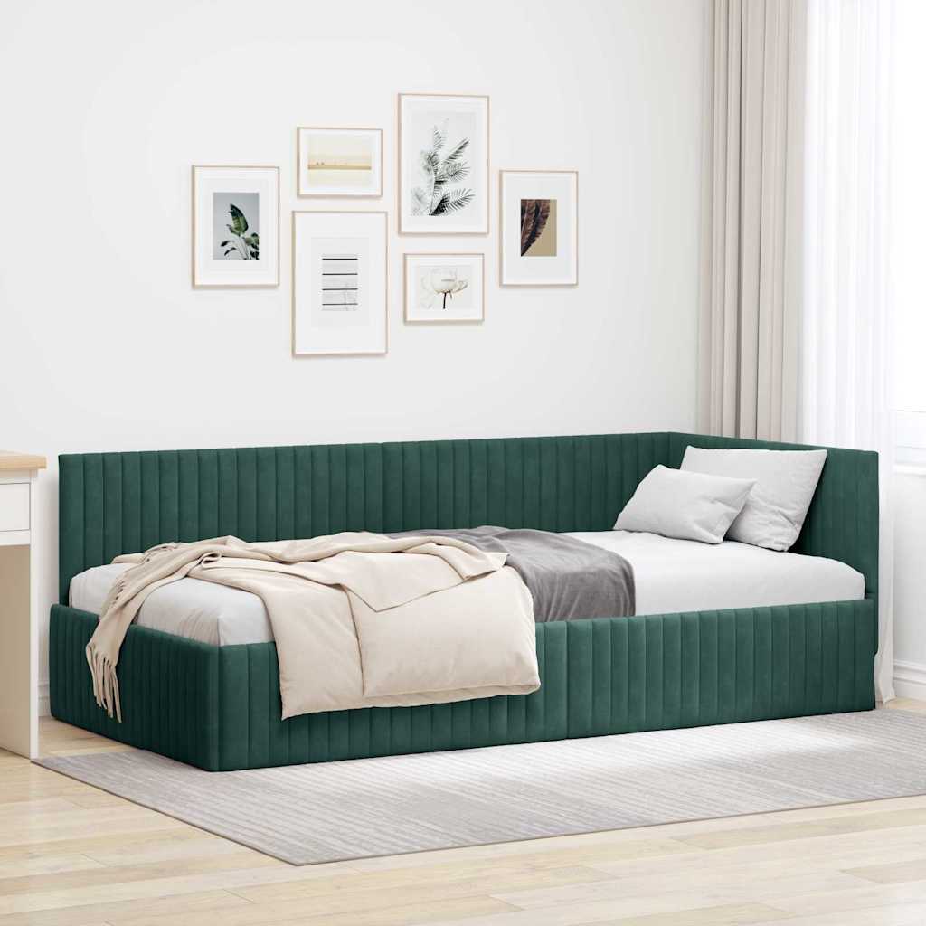 Hoekbedframe met hoofdeinde Donkergroen 100 cm x 200 cm Fluweel is nu te koop bij PeponiXL, paradijselijk wonen!