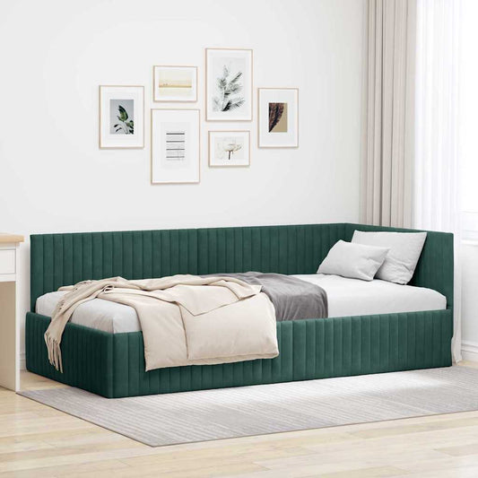 Hoekbedframe met hoofdeinde Donkergroen 100 cm x 200 cm Fluweel is nu te koop bij PeponiXL, paradijselijk wonen!