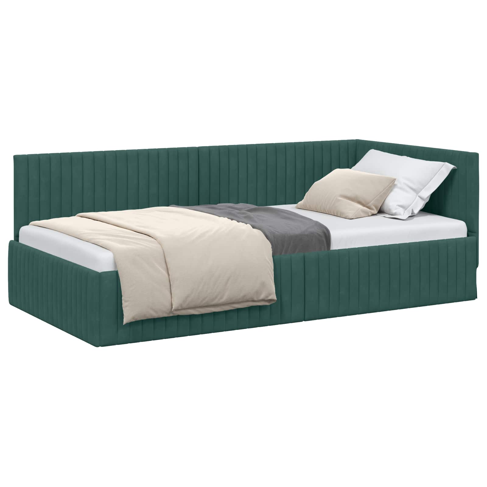Hoekbedframe met hoofdeinde Donkergroen 100 cm x 200 cm Fluweel is nu te koop bij PeponiXL, paradijselijk wonen!