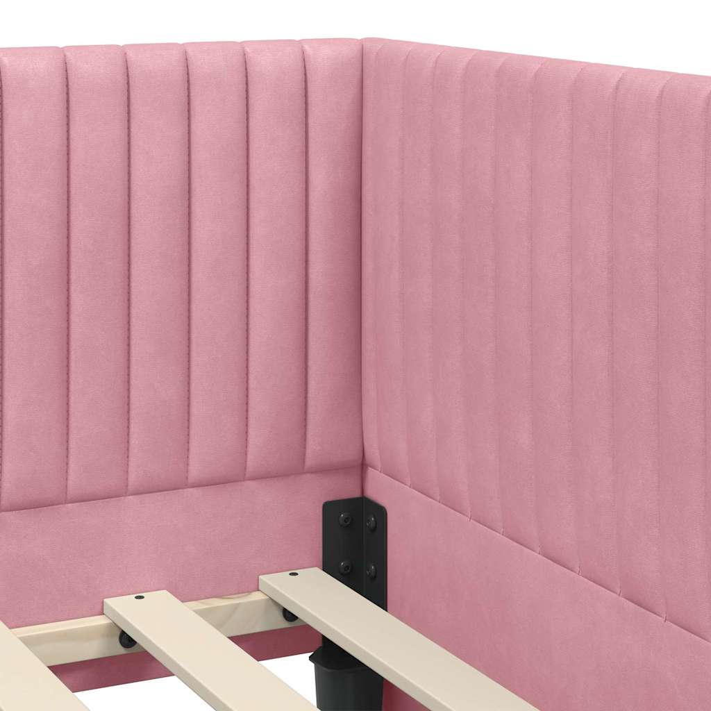 Hoekbedframe met hoofdeinde Roze 100 cm x 200 cm Fluweel is nu te koop bij PeponiXL, paradijselijk wonen!