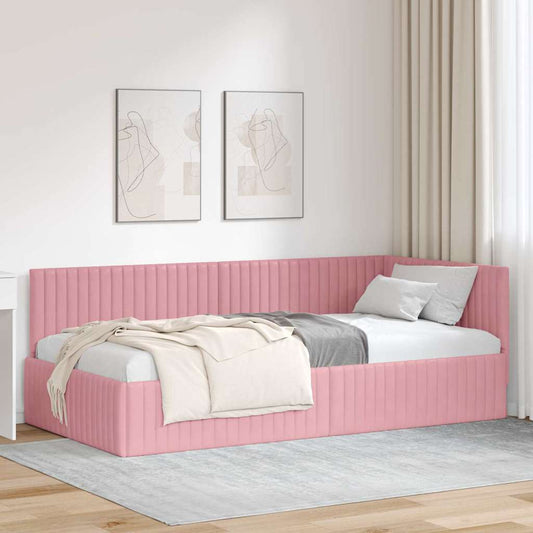 Hoekbedframe met hoofdeinde Roze 100 cm x 200 cm Fluweel is nu te koop bij PeponiXL, paradijselijk wonen!
