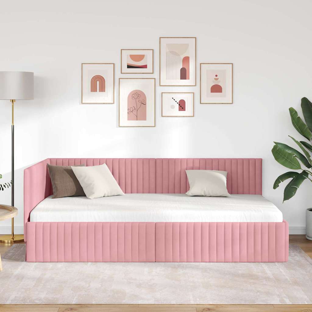 Hoekbedframe met hoofdeinde Roze 100 cm x 200 cm Fluweel is nu te koop bij PeponiXL, paradijselijk wonen!