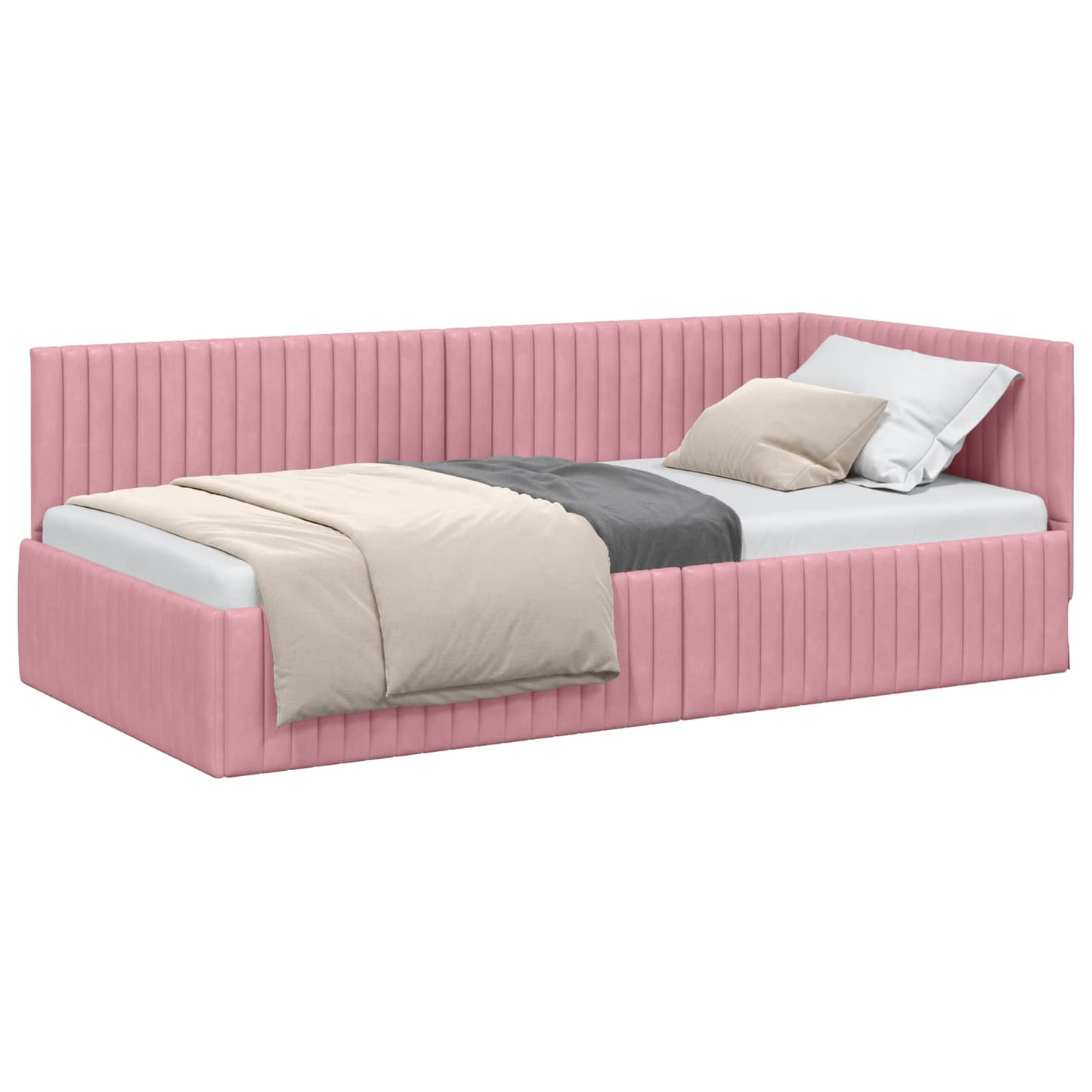 Hoekbedframe met hoofdeinde Roze 100 cm x 200 cm Fluweel is nu te koop bij PeponiXL, paradijselijk wonen!