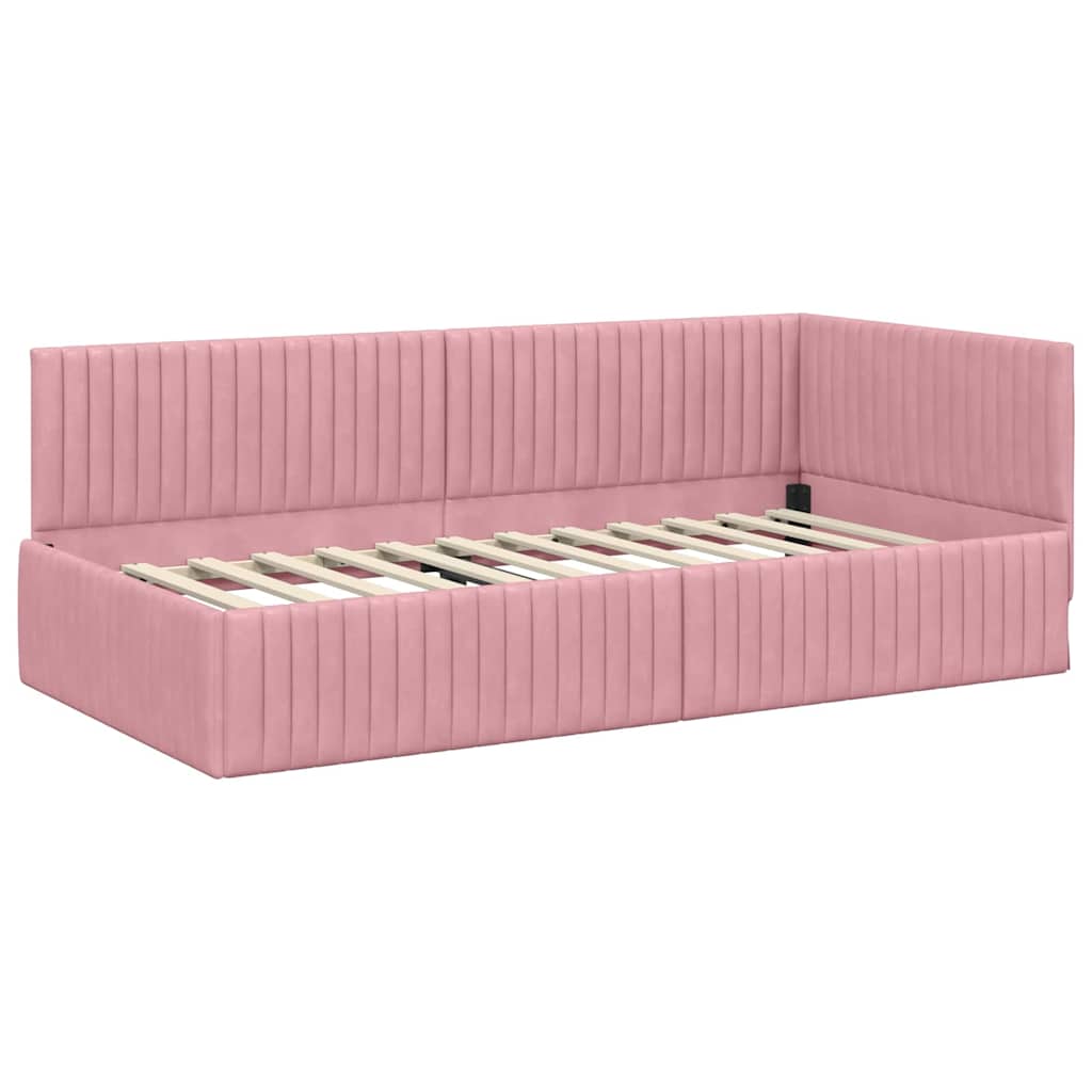 Hoekbedframe met hoofdeinde Roze 100 cm x 200 cm Fluweel is nu te koop bij PeponiXL, paradijselijk wonen!