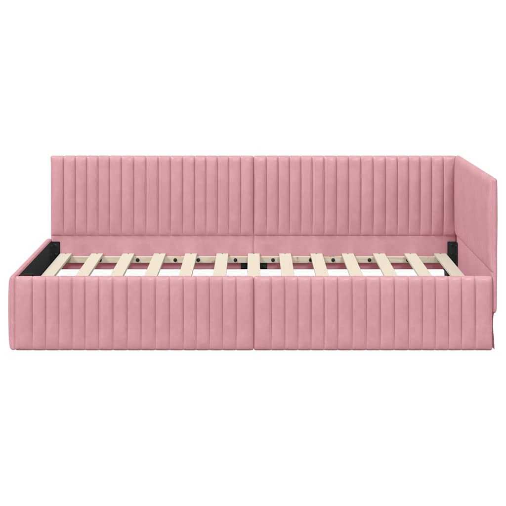 Hoekbedframe met hoofdeinde Roze 100 cm x 200 cm Fluweel is nu te koop bij PeponiXL, paradijselijk wonen!