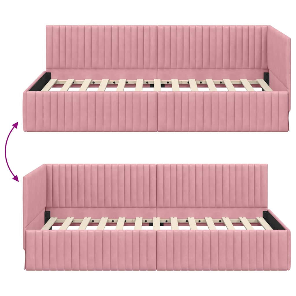Hoekbedframe met hoofdeinde Roze 100 cm x 200 cm Fluweel is nu te koop bij PeponiXL, paradijselijk wonen!