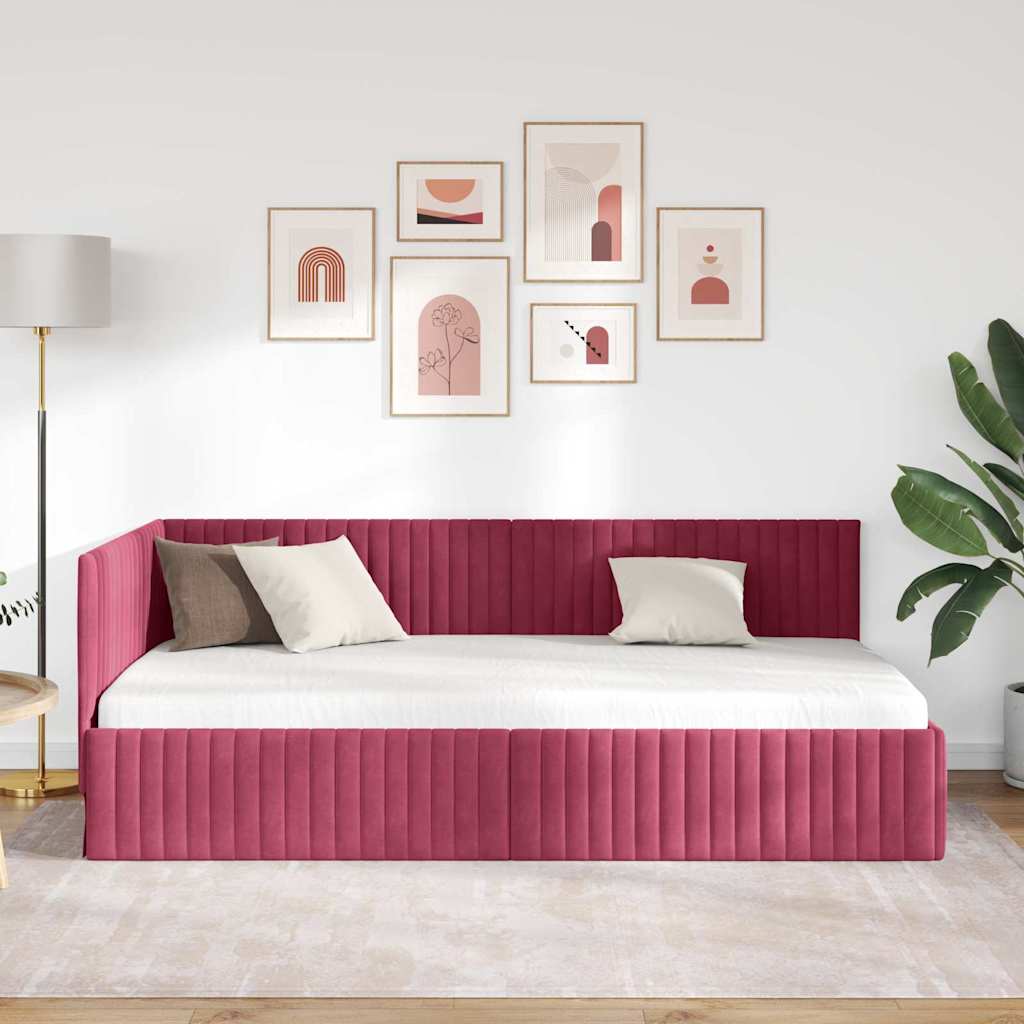 Hoekbedframe met hoofdeinde Wijnrood 100 cm x 200 cm Fluweel is nu te koop bij PeponiXL, paradijselijk wonen!