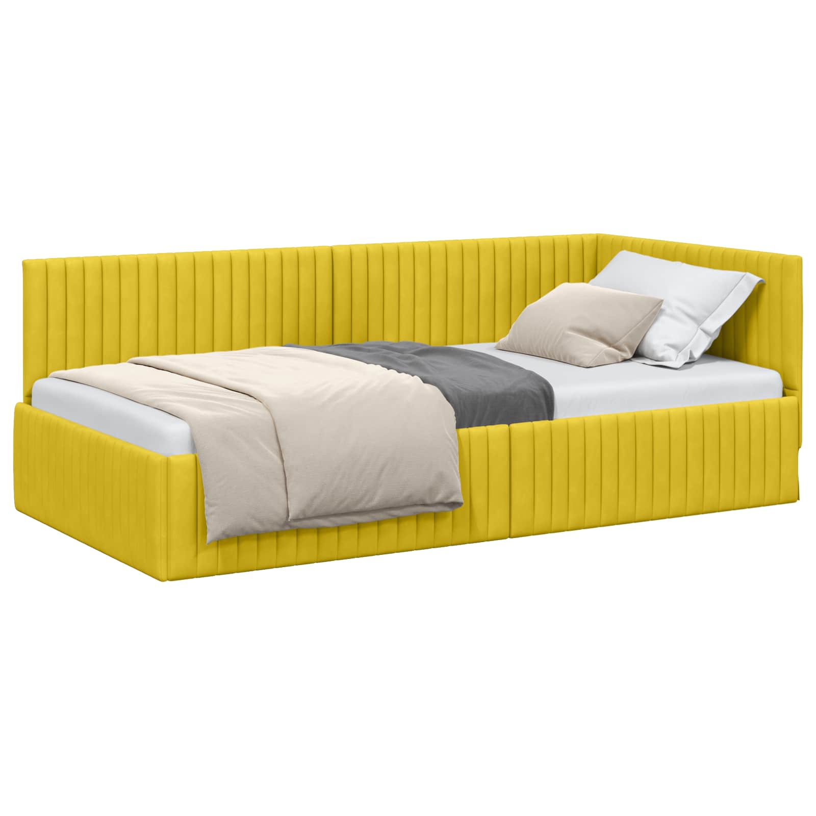 Hoekbedframe met hoofdeinde Geel 100 cm x 200 cm Fluweel is nu te koop bij PeponiXL, paradijselijk wonen!