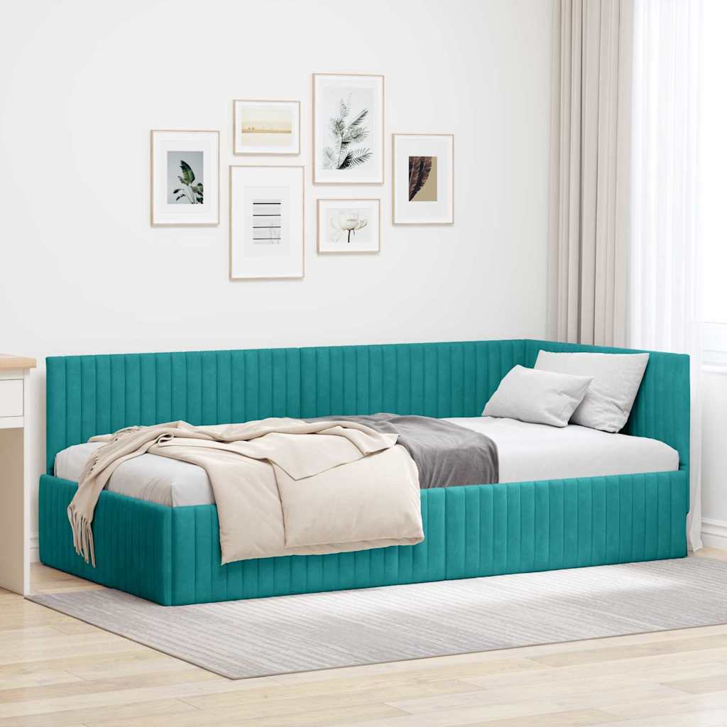 Hoekbedframe met hoofdeinde Turquoise 100 cm x 200 cm Fluweel is nu te koop bij PeponiXL, paradijselijk wonen!