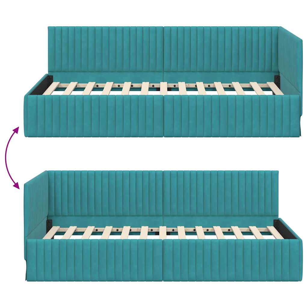 Hoekbedframe met hoofdeinde Turquoise 100 cm x 200 cm Fluweel is nu te koop bij PeponiXL, paradijselijk wonen!