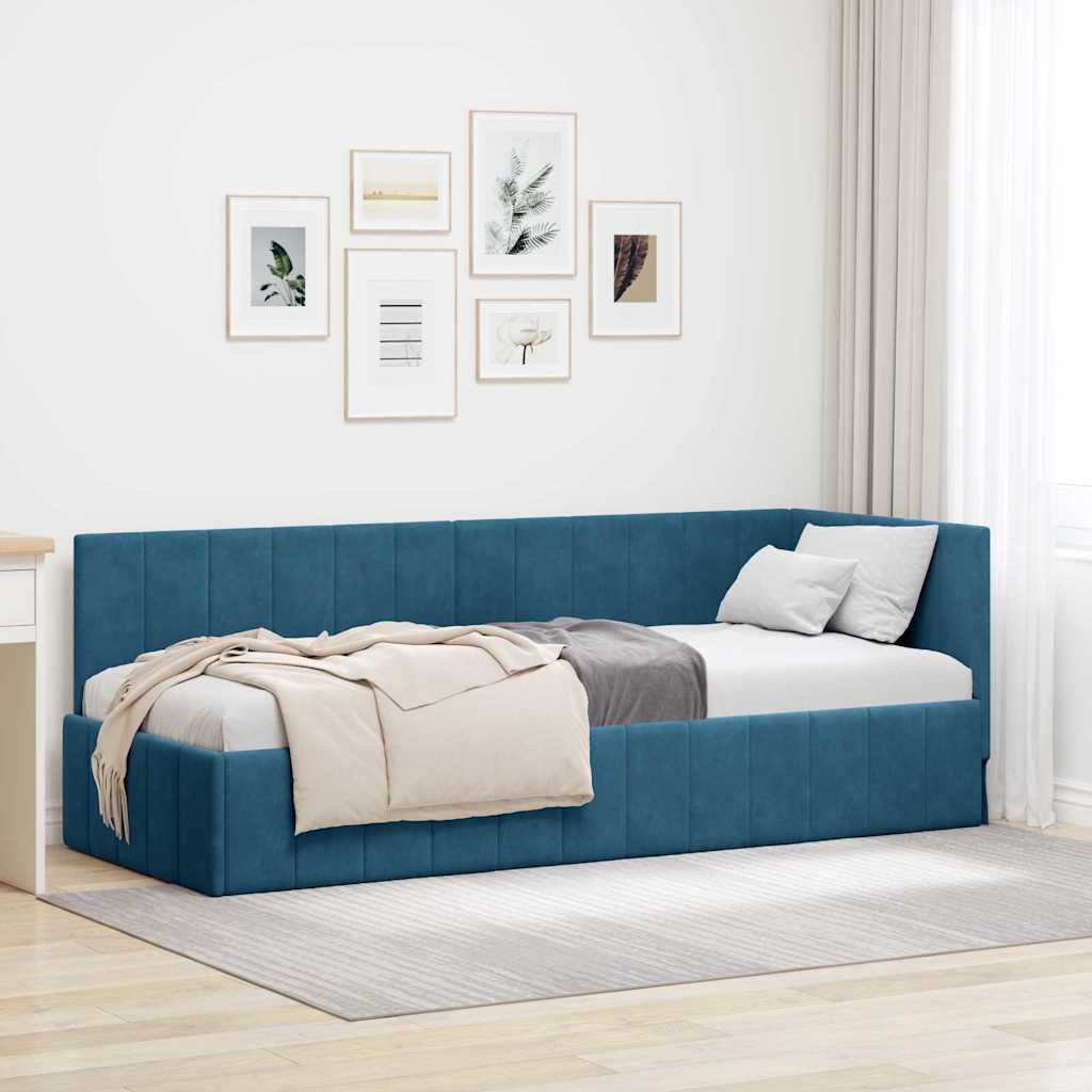 Hoekbedframe met hoofdeinde Blauw 80 cm x 200 cm Fluweel is nu te koop bij PeponiXL, paradijselijk wonen!