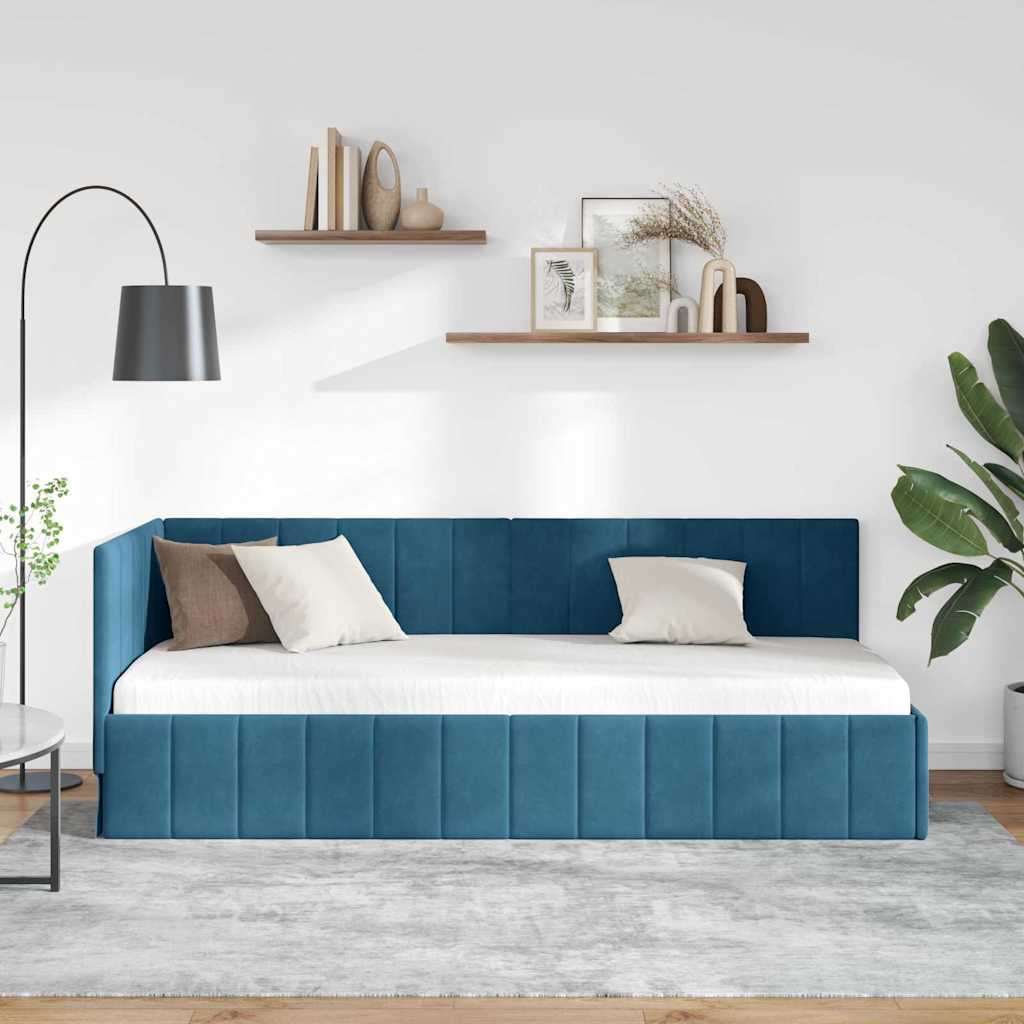 Hoekbedframe met hoofdeinde Blauw 80 cm x 200 cm Fluweel is nu te koop bij PeponiXL, paradijselijk wonen!