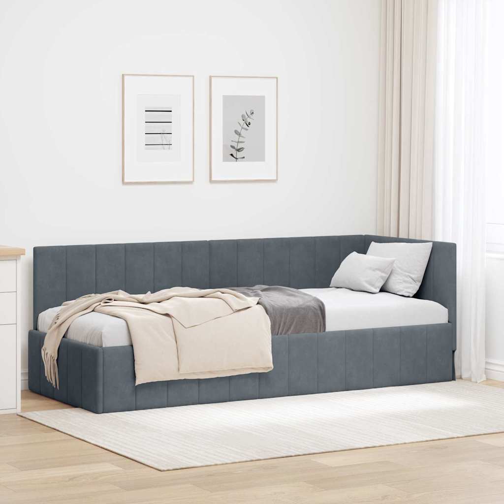 Hoekbedframe met hoofdeinde Donkergrijs 80 cm x 200 cm Fluweel is nu te koop bij PeponiXL, paradijselijk wonen!