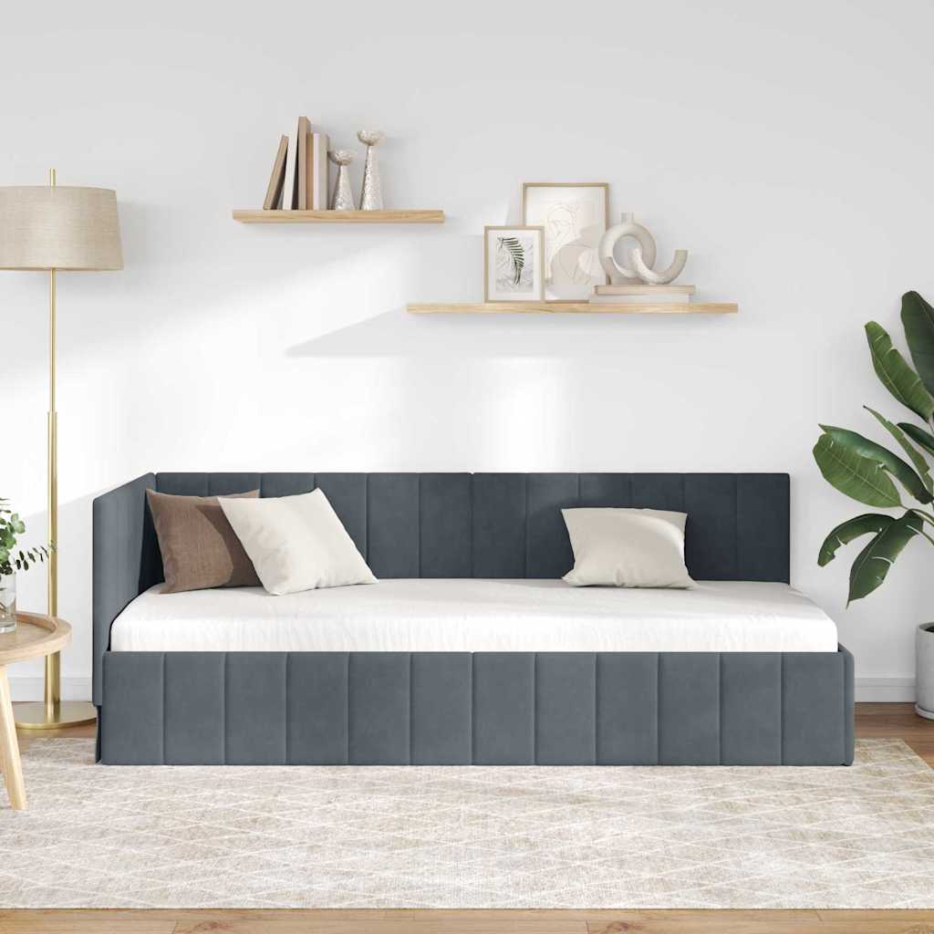 Hoekbedframe met hoofdeinde Donkergrijs 80 cm x 200 cm Fluweel is nu te koop bij PeponiXL, paradijselijk wonen!