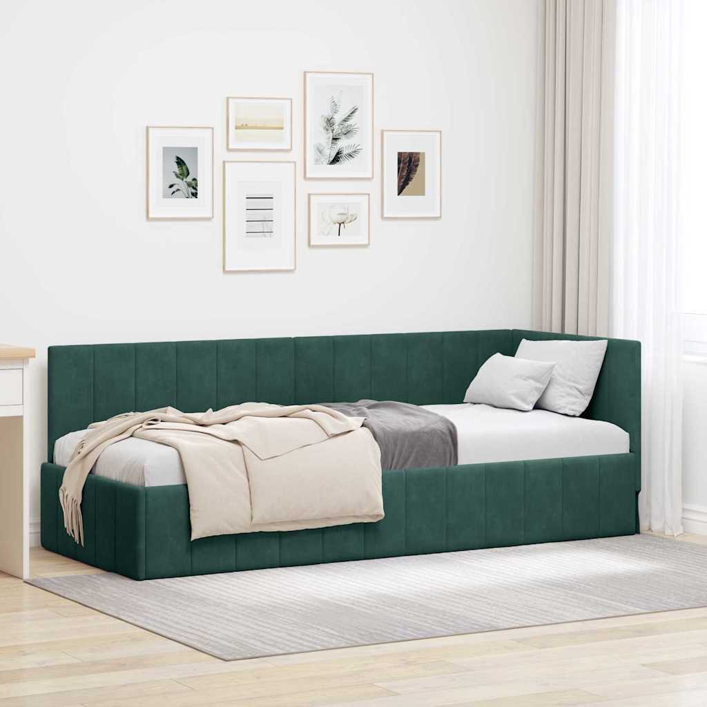 Hoekbedframe met hoofdeinde Donkergroen 80 cm x 200 cm Fluweel is nu te koop bij PeponiXL, paradijselijk wonen!