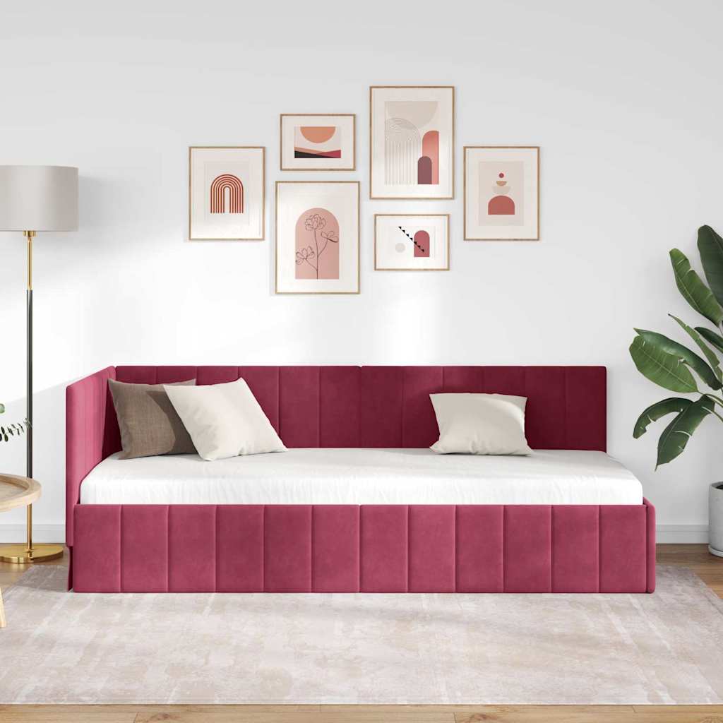 Hoekbedframe met hoofdeinde Wijnrood 80 cm x 200 cm Fluweel is nu te koop bij PeponiXL, paradijselijk wonen!