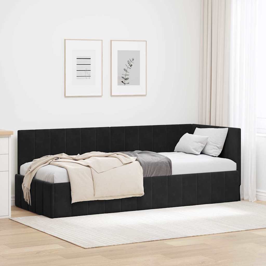 Hoekbedframe met hoofdeinde Zwart 80 cm x 200 cm Fluweel is nu te koop bij PeponiXL, paradijselijk wonen!