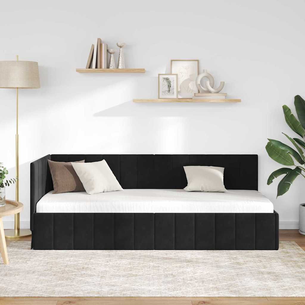 Hoekbedframe met hoofdeinde Zwart 80 cm x 200 cm Fluweel is nu te koop bij PeponiXL, paradijselijk wonen!