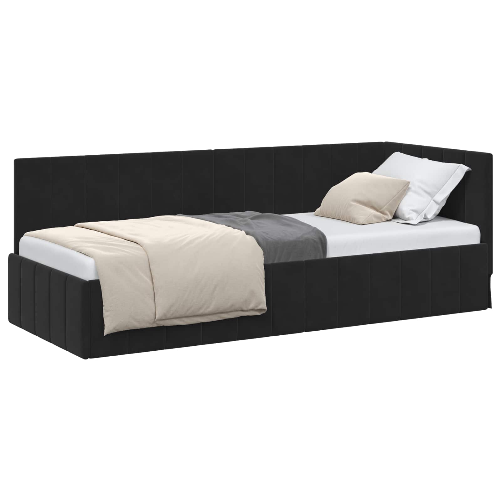 Hoekbedframe met hoofdeinde Zwart 80 cm x 200 cm Fluweel is nu te koop bij PeponiXL, paradijselijk wonen!