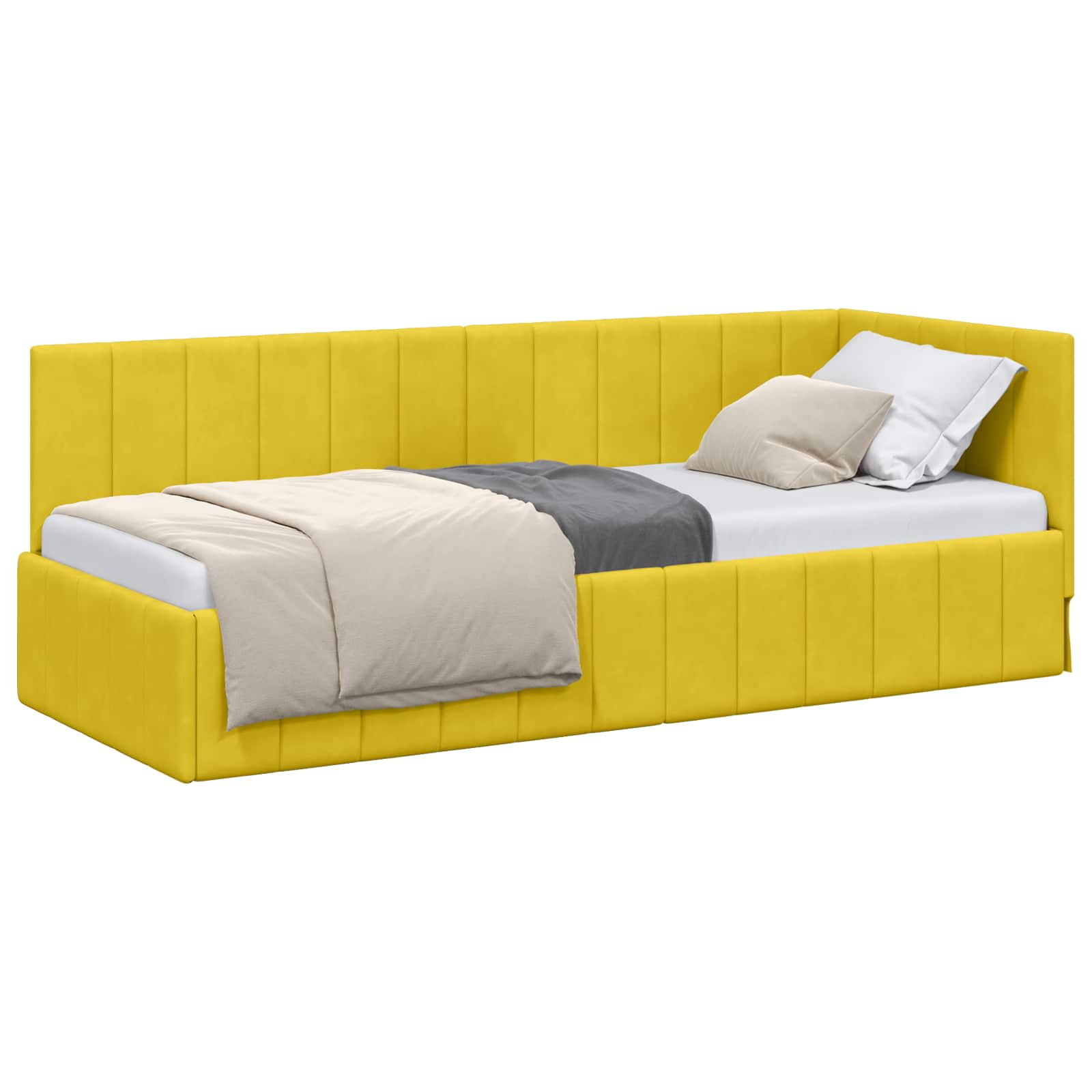 Hoekbedframe met hoofdeinde Geel 80 cm x 200 cm Fluweel is nu te koop bij PeponiXL, paradijselijk wonen!