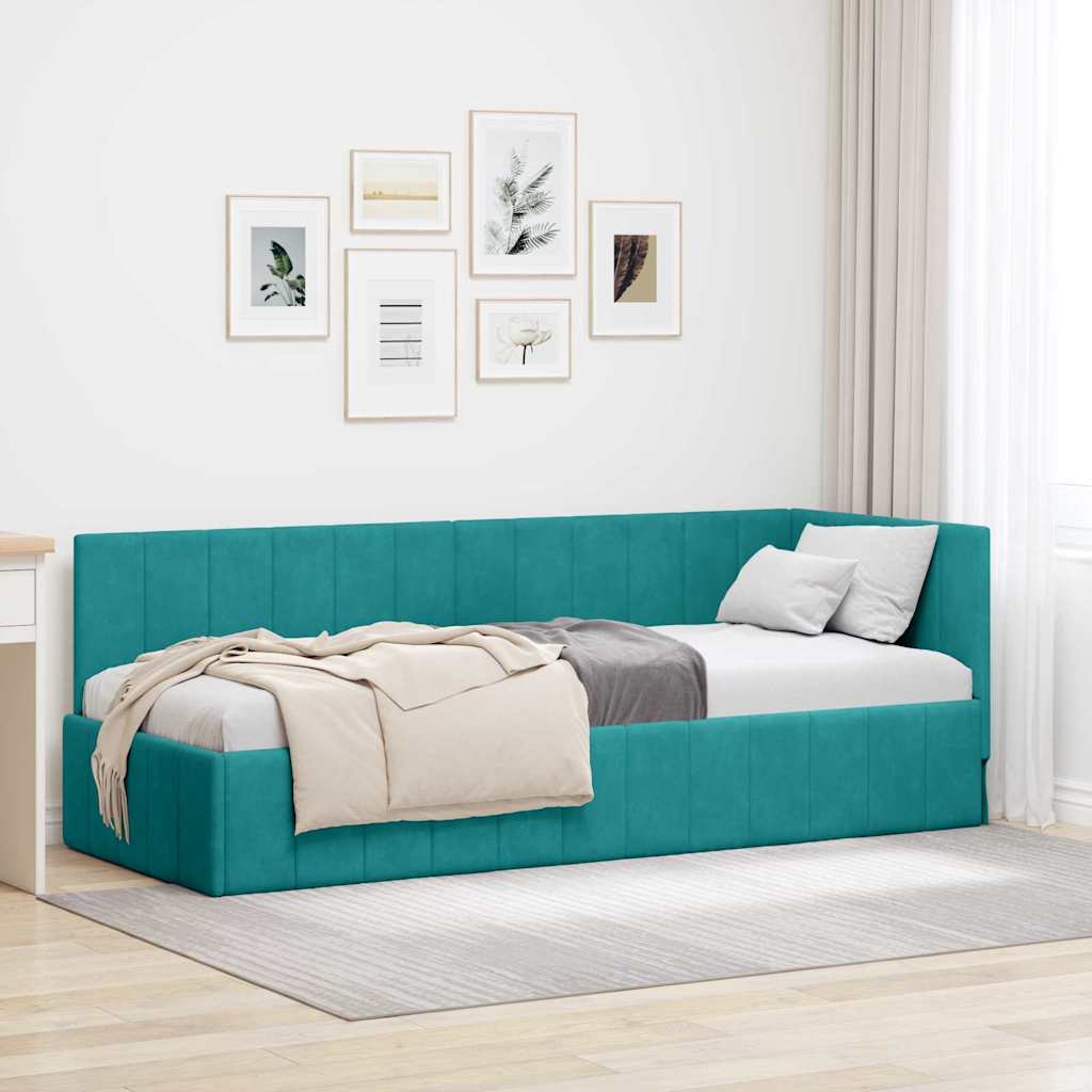 Hoekbedframe met hoofdeinde Turquoise 80 cm x 200 cm Fluweel is nu te koop bij PeponiXL, paradijselijk wonen!