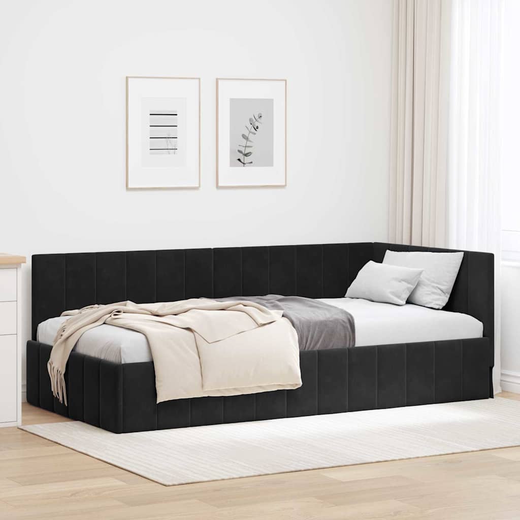 Hoekbedframe met hoofdeinde Zwart 90 cm x 190 cm Fluweel is nu te koop bij PeponiXL, paradijselijk wonen!