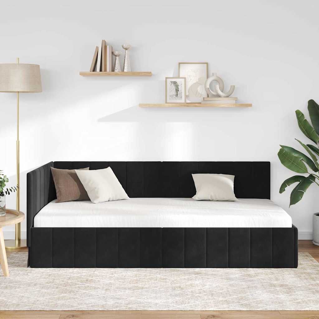 Hoekbedframe met hoofdeinde Zwart 90 cm x 190 cm Fluweel