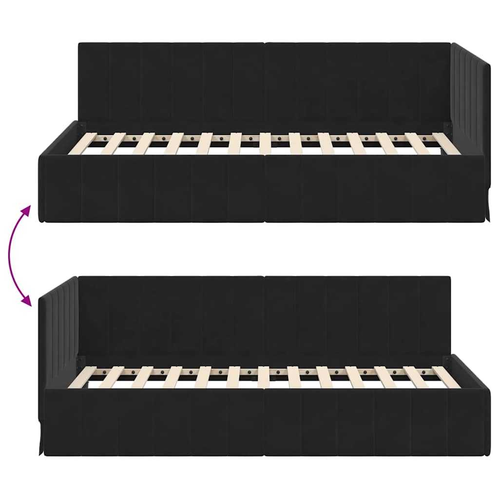Hoekbedframe met hoofdeinde Zwart 90 cm x 190 cm Fluweel