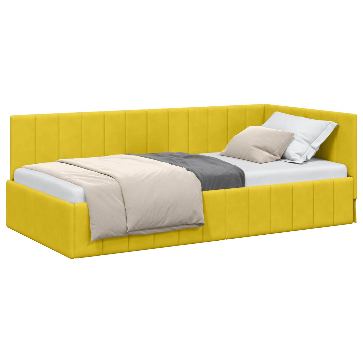 Hoekbedframe met hoofdeinde Geel 90 cm x 190 cm Fluweel is nu te koop bij PeponiXL, paradijselijk wonen!