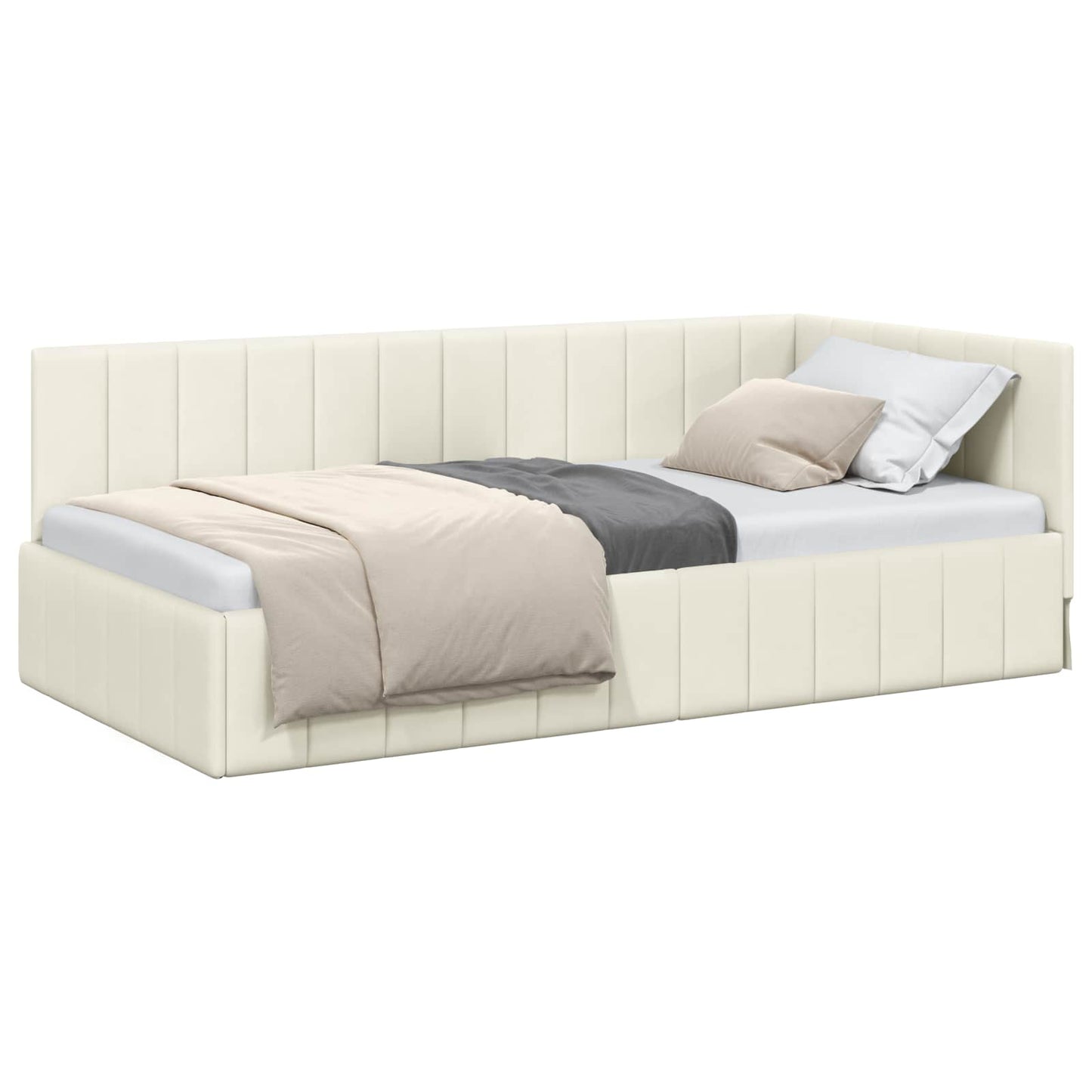 Hoekbedframe met hoofdeinde Crème 90 cm x 190 cm Fluweel